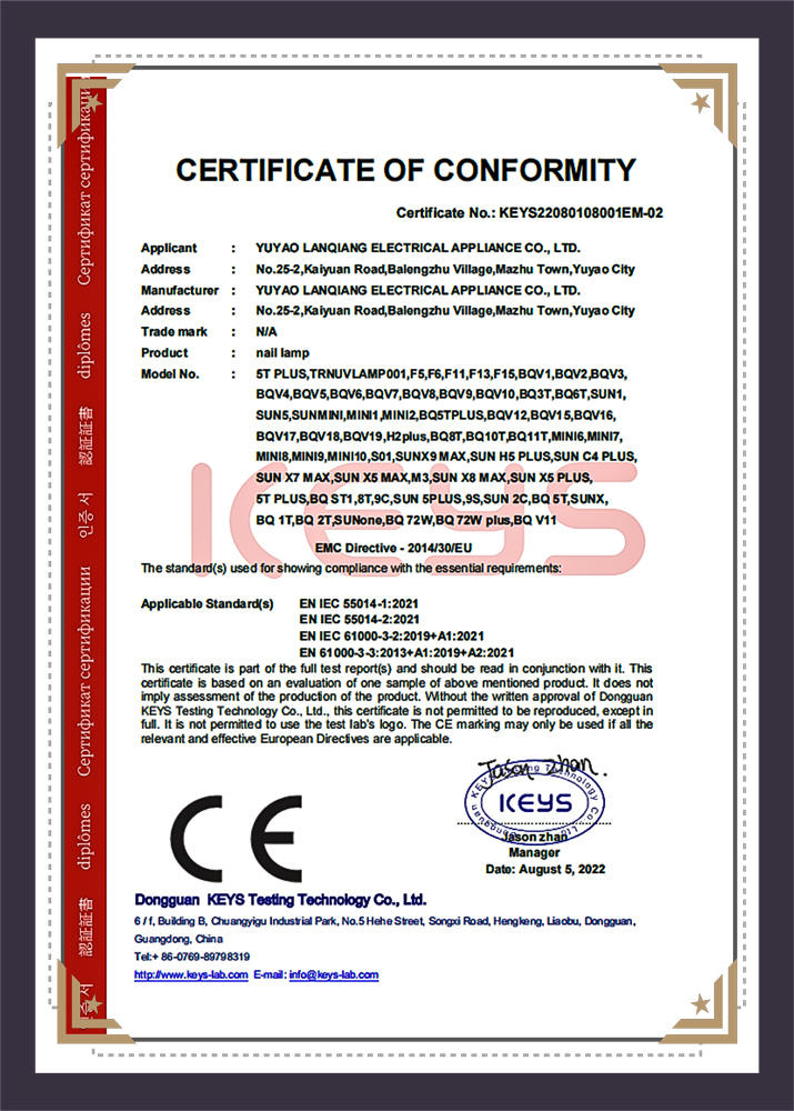 Lámpara de uñas LED UV + certificado CE-EMC EN55014-1 55014-2