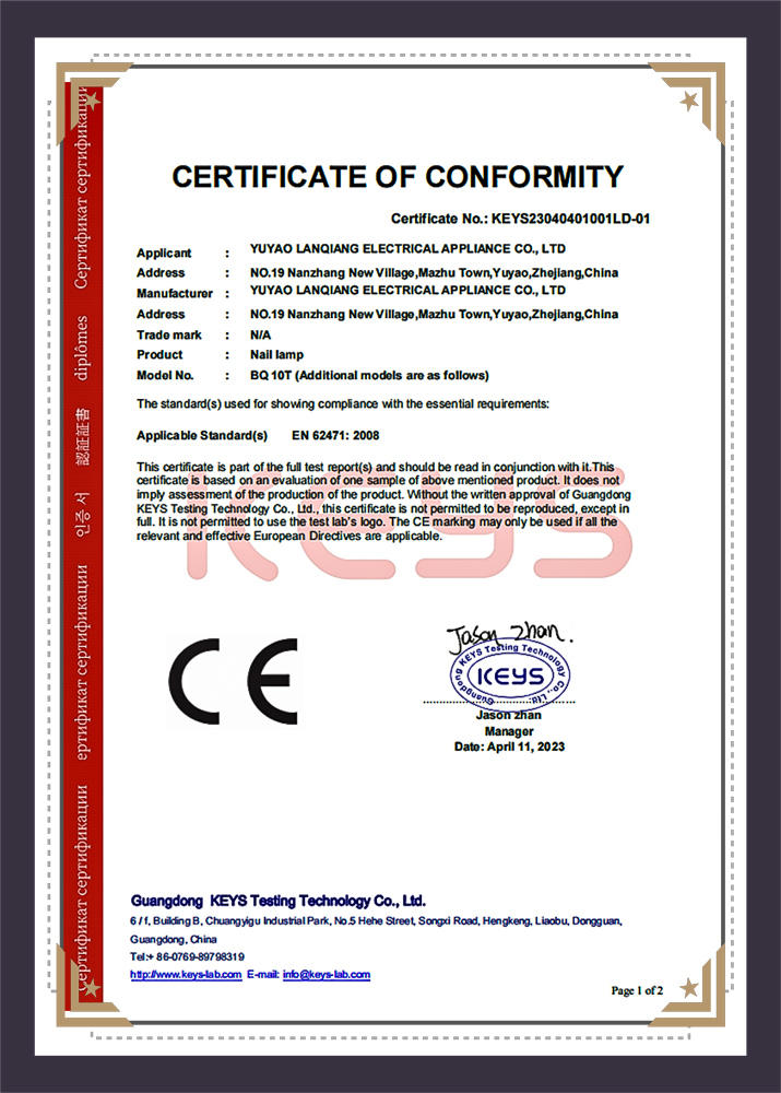Lámpara de uñas LED UV + certificado CE EN 62471